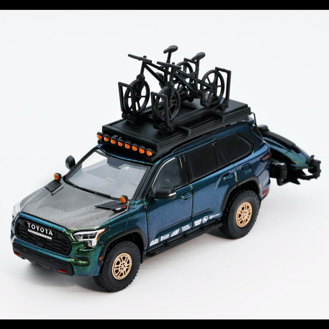 *PRE-ORDER* Toyota Sequoia TRD Pro with Boat, Bicycle & Other Accessories Included Magic Green, 1:64 Scale (Chameleon Green)