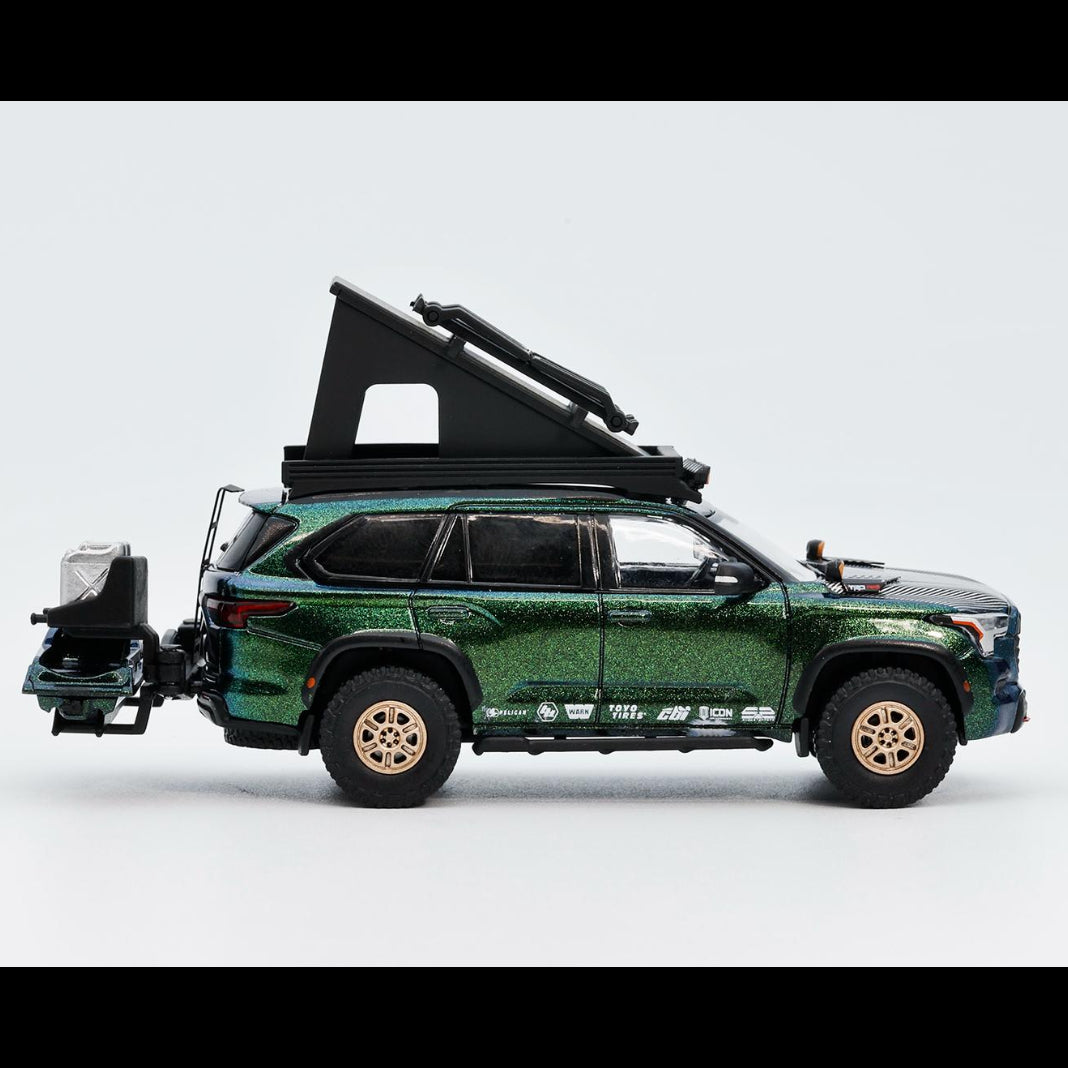 *PRE-ORDER* Toyota Sequoia TRD Pro with Boat, Bicycle & Other Accessories Included Magic Green, 1:64 Scale (Chameleon Green)