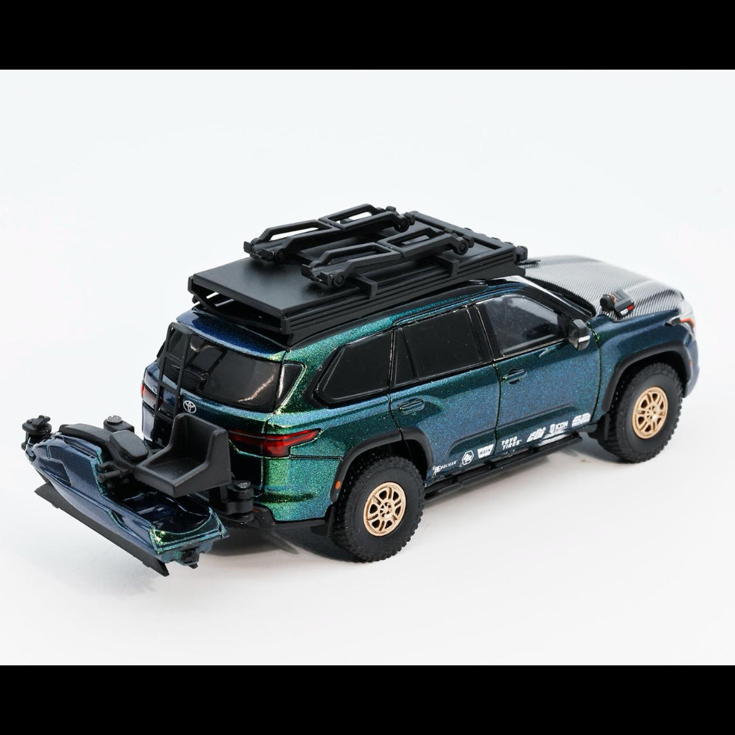 *PRE-ORDER* Toyota Sequoia TRD Pro with Boat, Bicycle & Other Accessories Included Magic Green, 1:64 Scale (Chameleon Green)