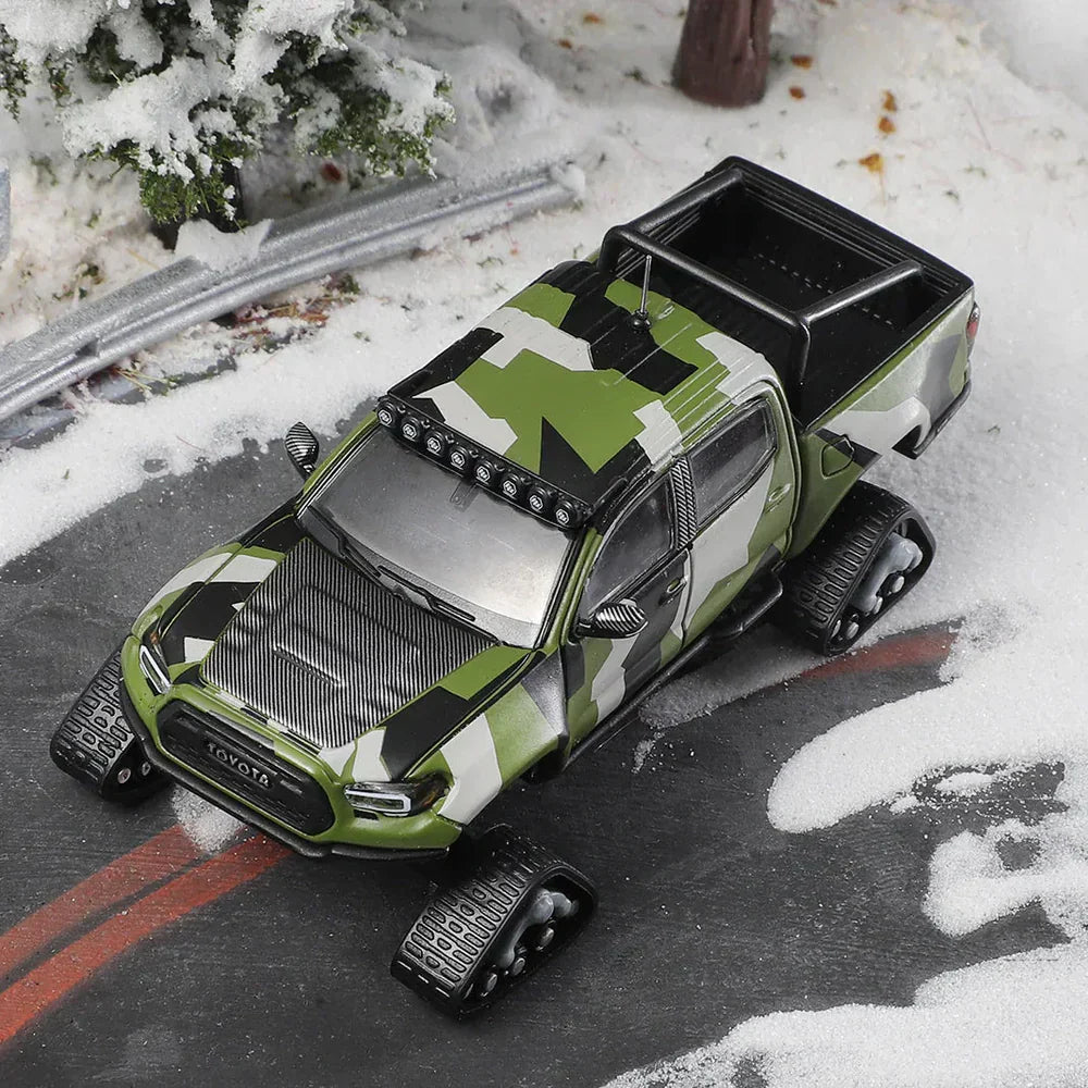 GCD Toyota Tacoma No.510 Pre-Runner Snow Mobile with Tank Track Camouflage 1:64 Scale Diecast Model