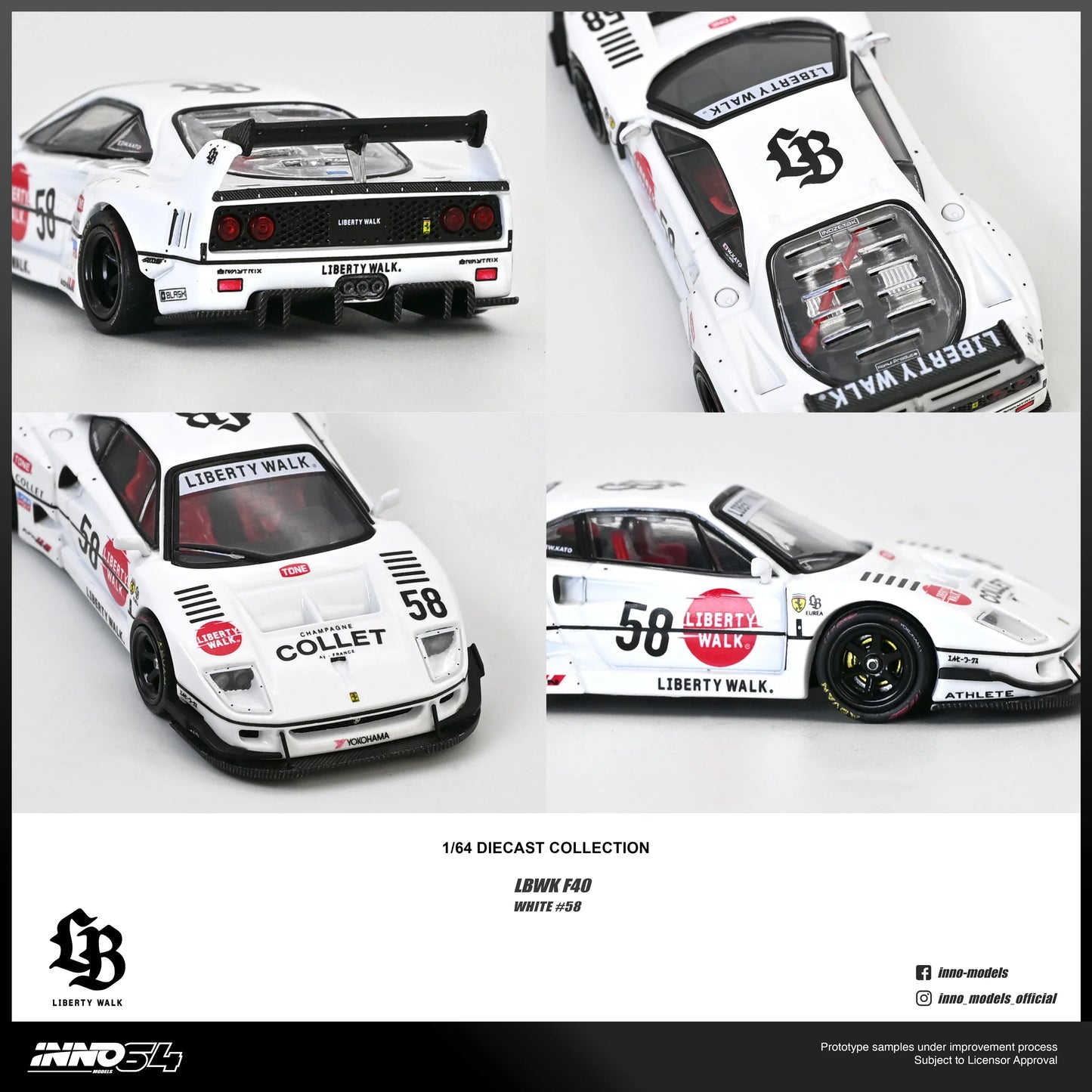 INNO64 LBWK F40 White 1:64 Scale Diecast Model (Chance of Red Chase Car) (Pre-Order)