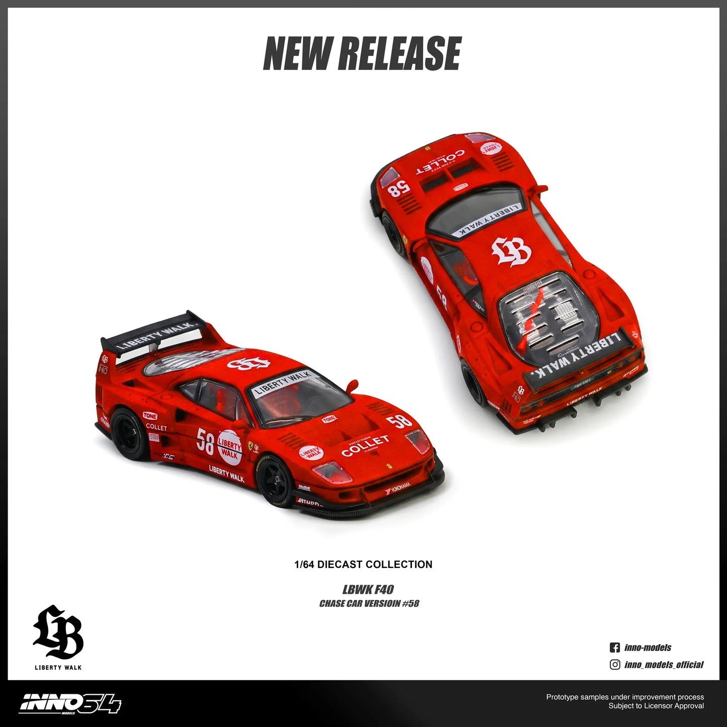 INNO64 LBWK F40 White 1:64 Scale Diecast Model (Chance of Red Chase Car) (Pre-Order)