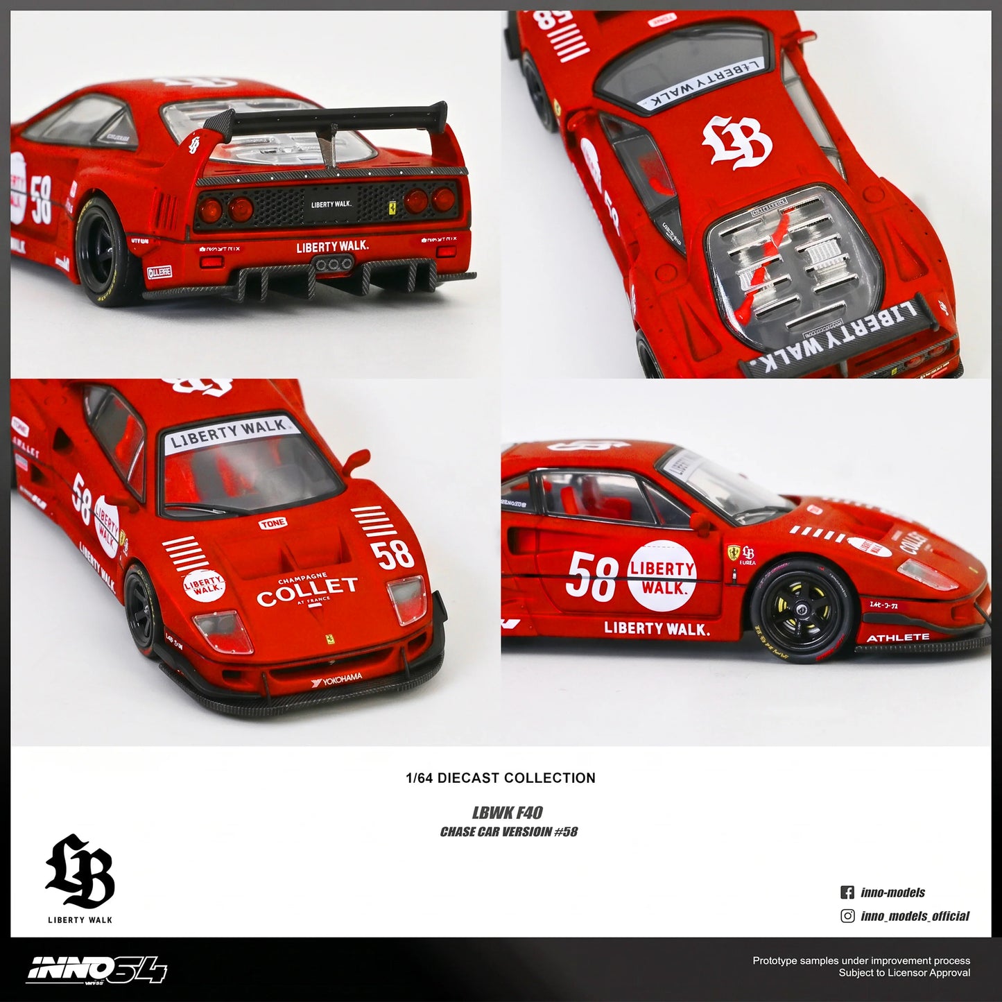 INNO64 LBWK F40 White 1:64 Scale Diecast Model (Chance of Red Chase Car) (Pre-Order)