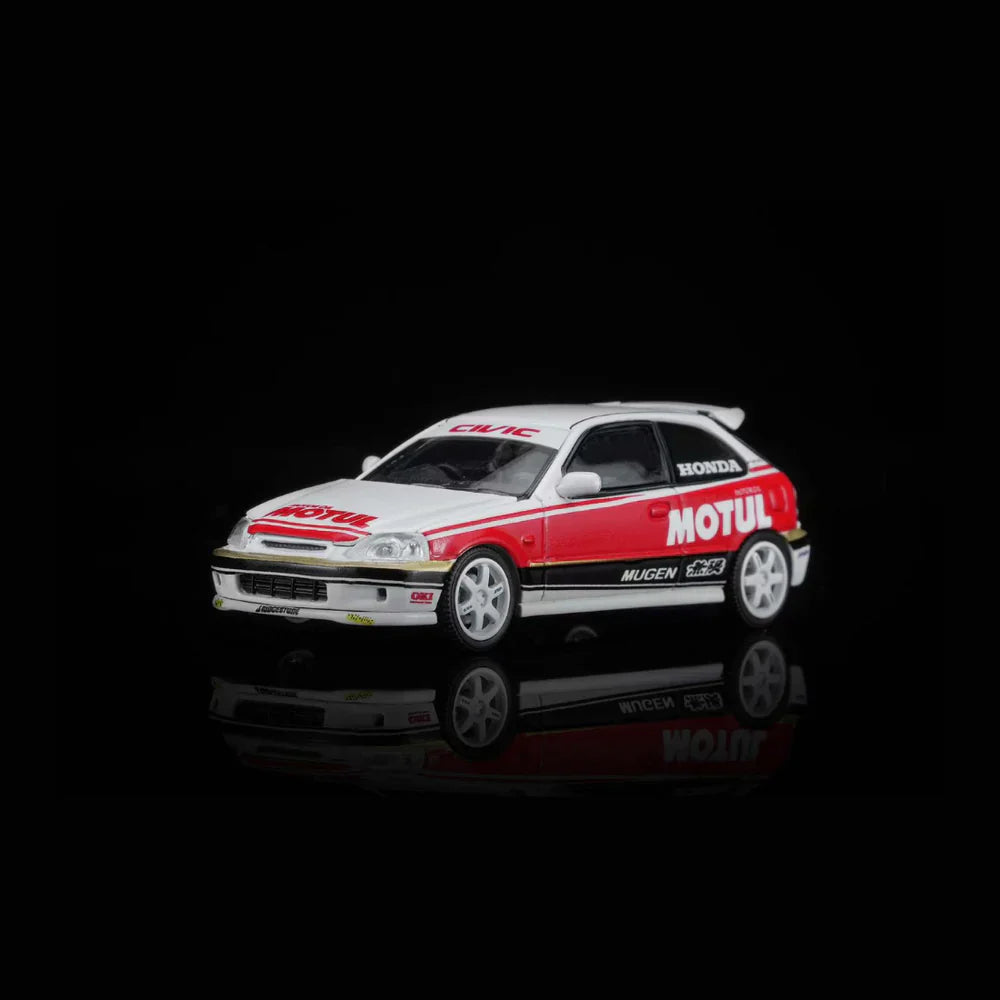 PRE-ORDER MOTOR HELIX Honda Civic TYPE R (EK9) Customized Motul Livery Magnetic Engine Hood-Removable, 1:64 Scale (White)