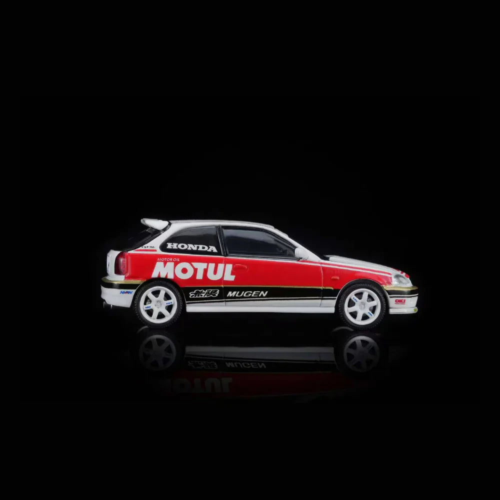 PRE-ORDER MOTOR HELIX Honda Civic TYPE R (EK9) Customized Motul Livery Magnetic Engine Hood-Removable, 1:64 Scale (White)