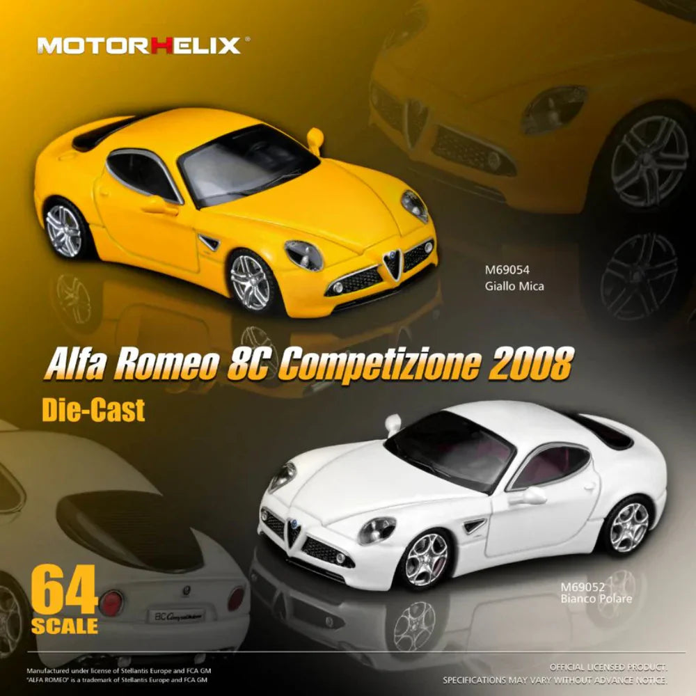 PRE-ORDER MOTOR HELIX Alfa Romeo 8C Competizione 2008 Bianco Polare 1:64 Scale Diecast Model