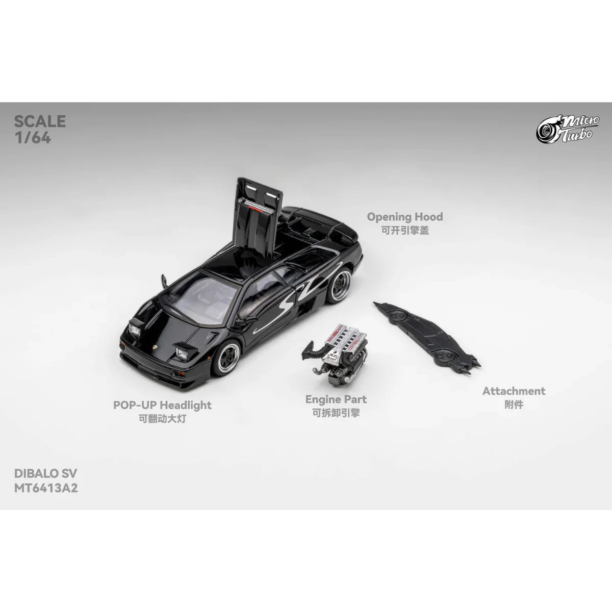 PRE-ORDER Works Model Custom Lamborghini Diablo SV, 1:64 Scale (Metallic Black)