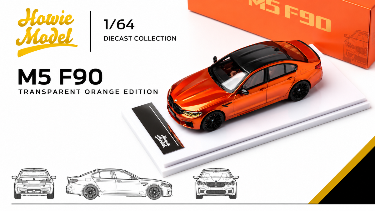 BMW M5 F90 Transparent Orange (Limited to 699units), 1:64 Scale by HOWIE MODEL – view 1