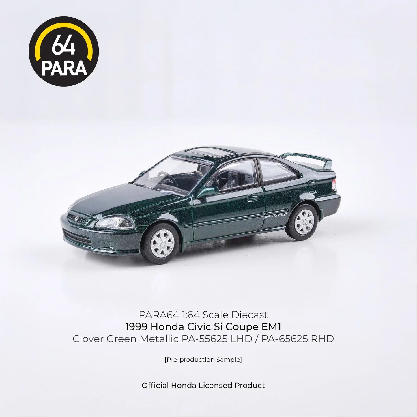 PARA64 Honda Civic Si Coupe EM1 1999 Green 1:64 Scale Diecast Model