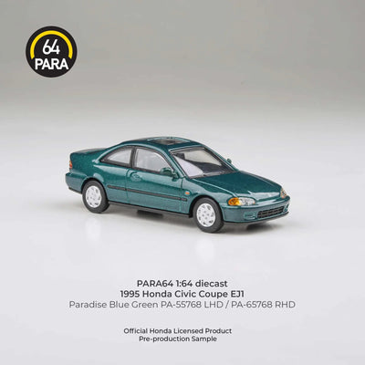 PARA64 Honda Civic Coupe EJ1 Paradise 1995 Blue Green 1:64 Scale Diecast Model (Pre-Order)