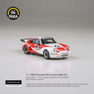 PARA64 Porsche 911 Carrera RSR 3.0 Equador Fernando Madera 1976 1:64 Scale Diecast Model (White & Red) – Pre-Order