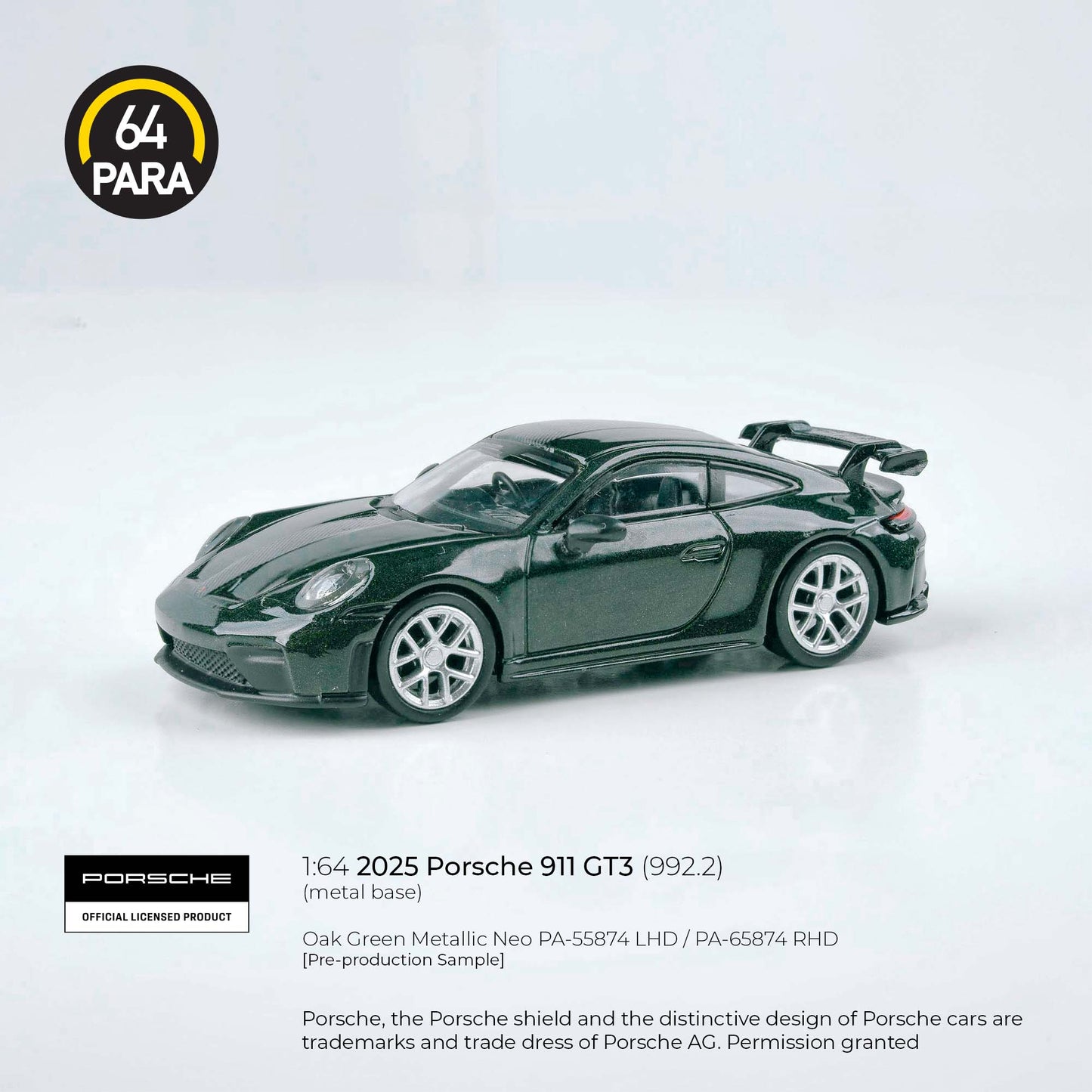 Porsche 911 GT3 (992.2) 2025 Grand Prix White 1:64 Scale Diecast Collectible