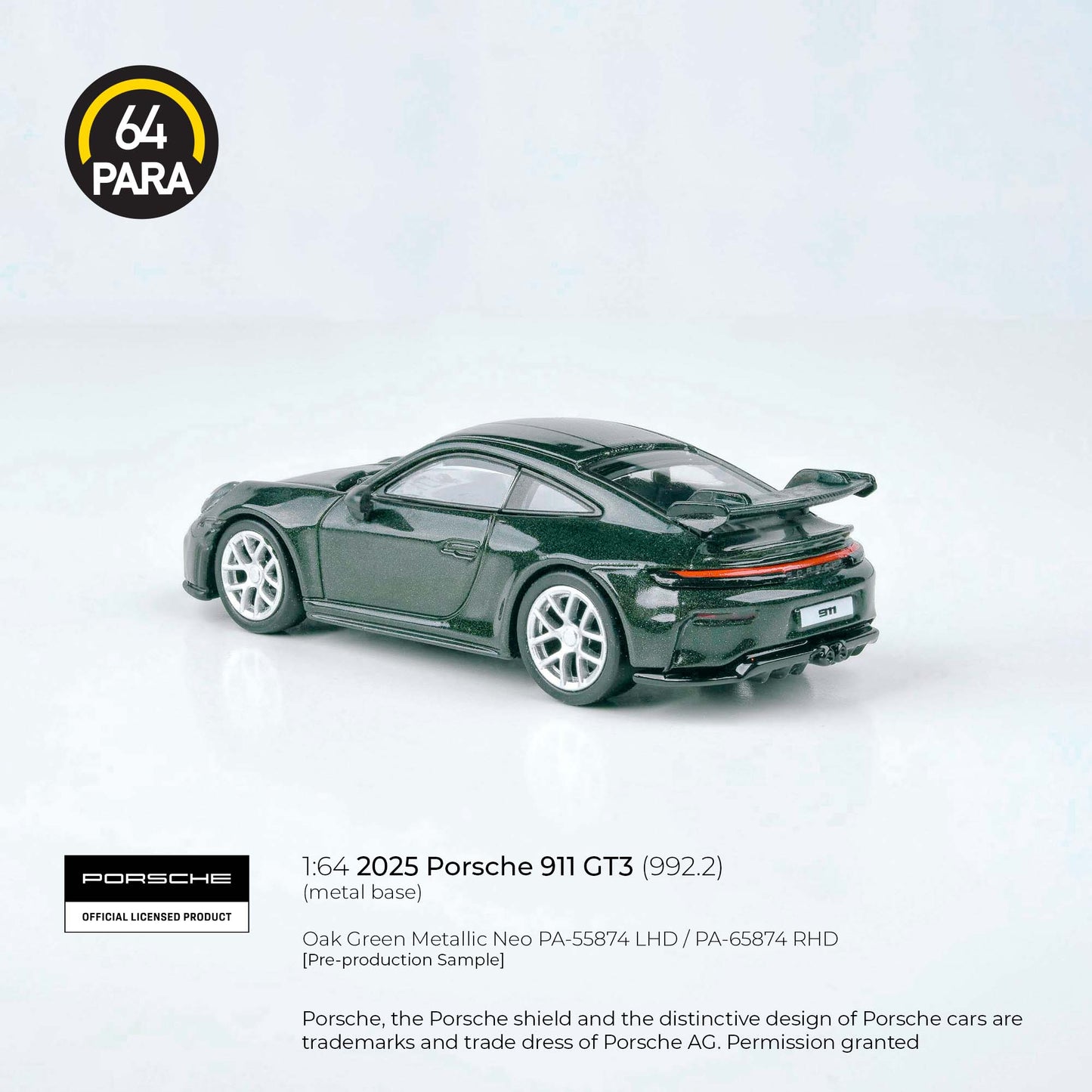 Porsche 911 GT3 (992.2) 2025 Grand Prix White 1:64 Scale Diecast Collectible
