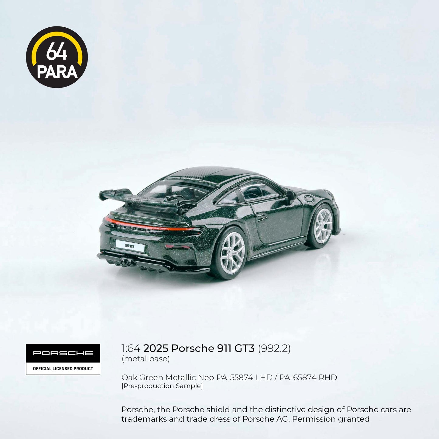 Porsche 911 GT3 (992.2) 2025 Grand Prix White 1:64 Scale Diecast Collectible
