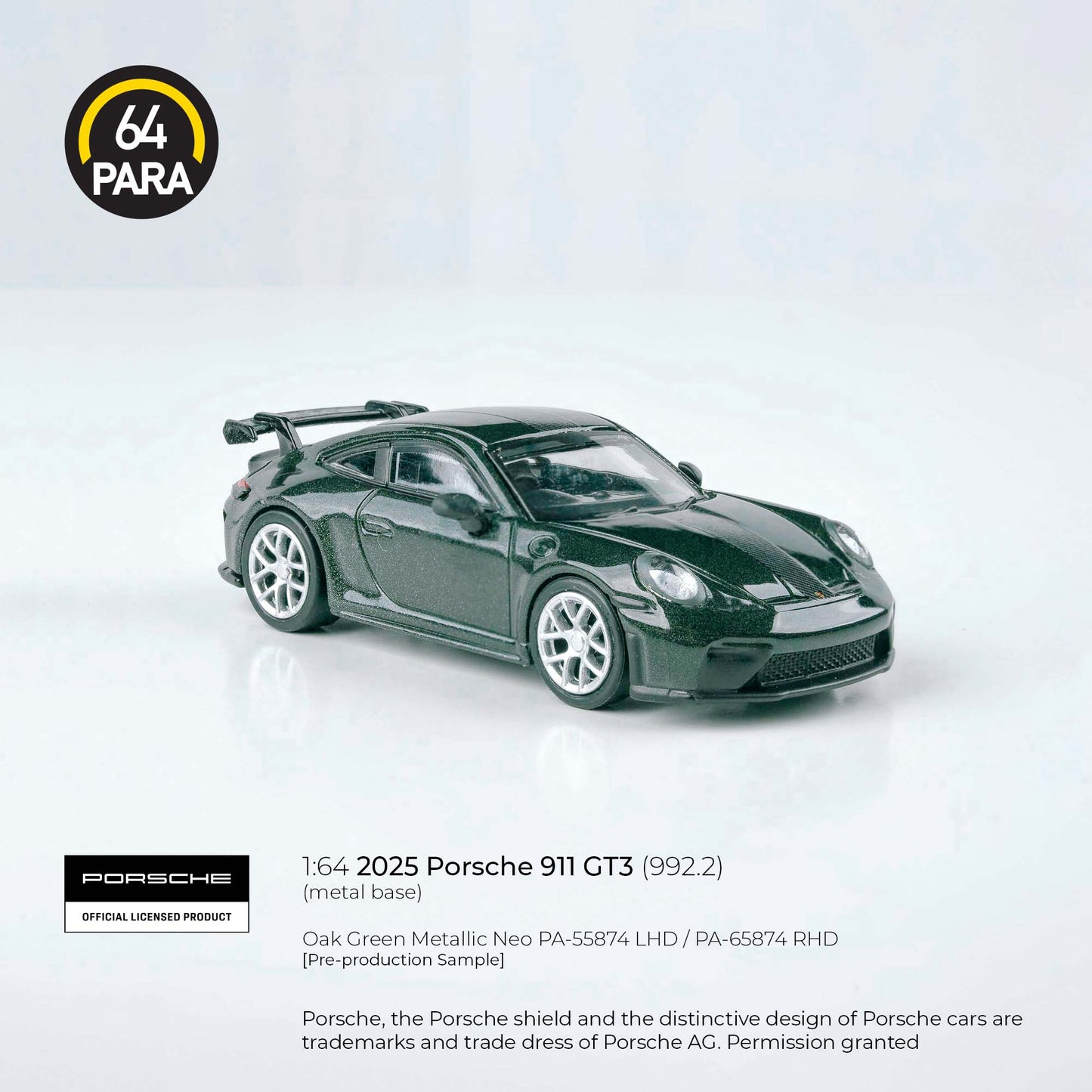 Porsche 911 GT3 (992.2) 2025 Grand Prix White 1:64 Scale Diecast Collectible