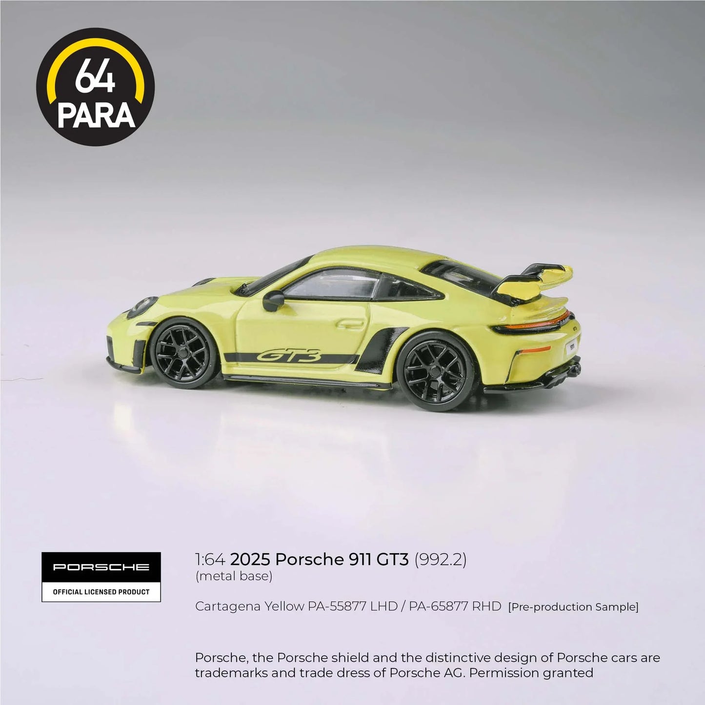 PARA64 Porsche 911 GT3 992.2 Cartagena 2025 Yellow 1:64 Scale Diecast Model (Pre-Order)