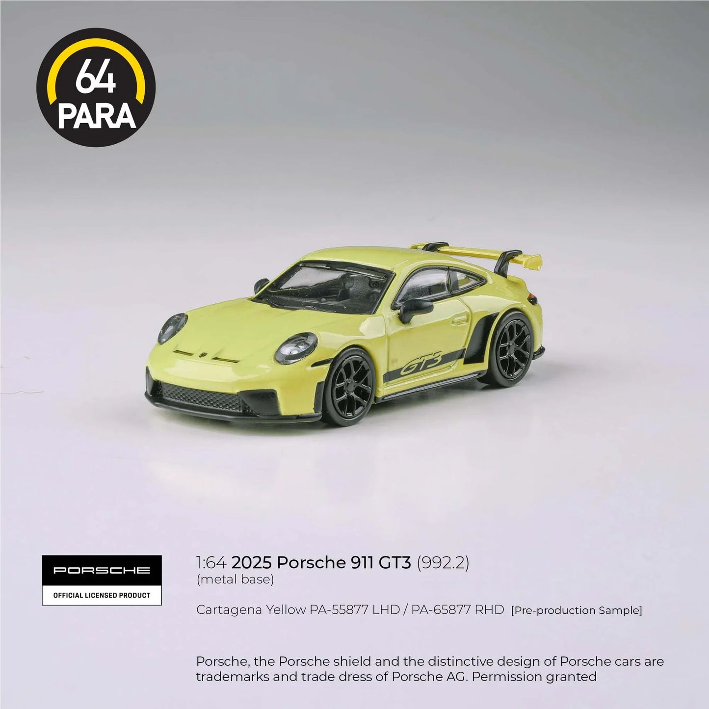 PARA64 Porsche 911 GT3 992.2 Cartagena 2025 Yellow 1:64 Scale Diecast Model (Pre-Order)