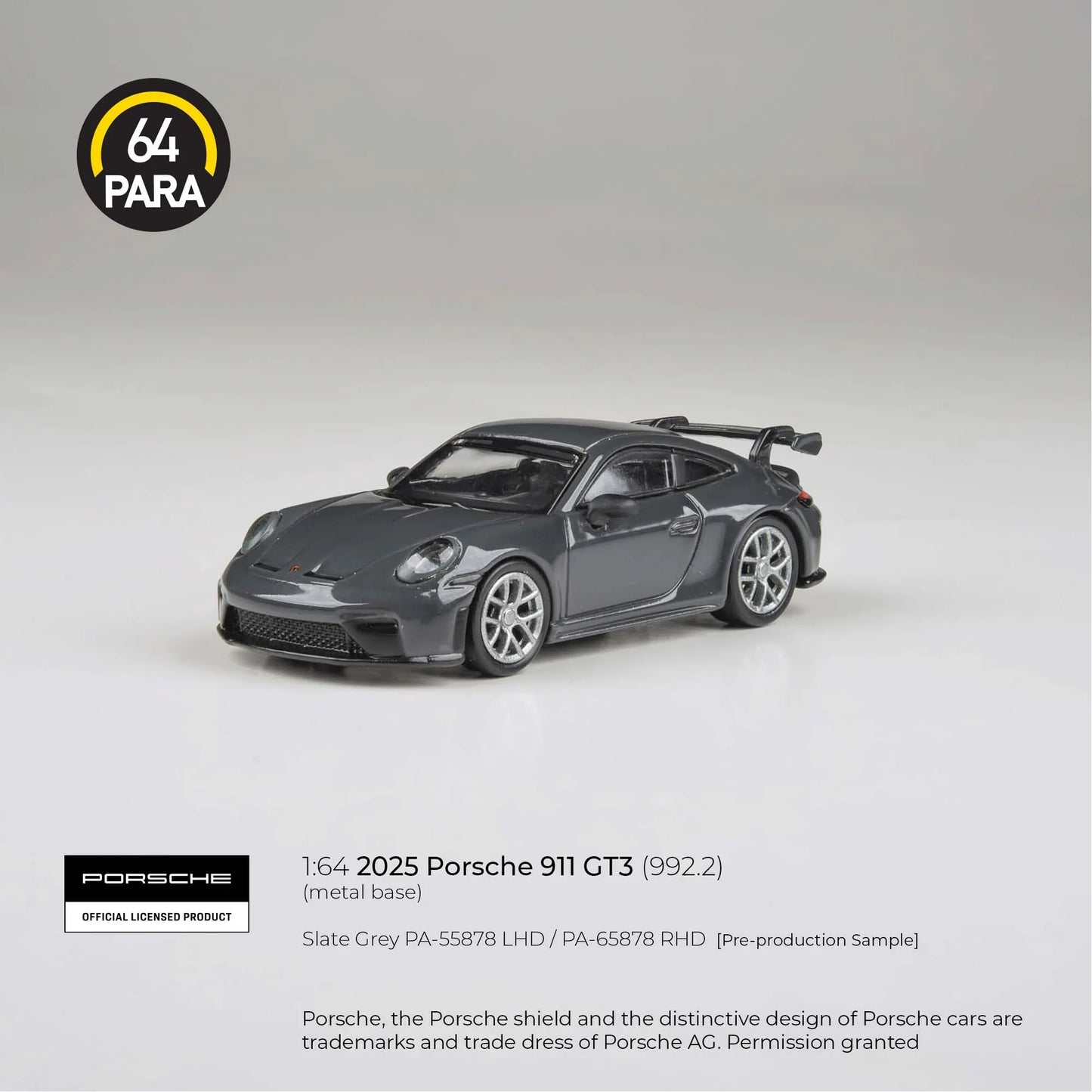 PARA64 Porsche 911 GT3 (992.2) 2025 Slate Grey 1:64 Scale Diecast Model (Pre-Order)