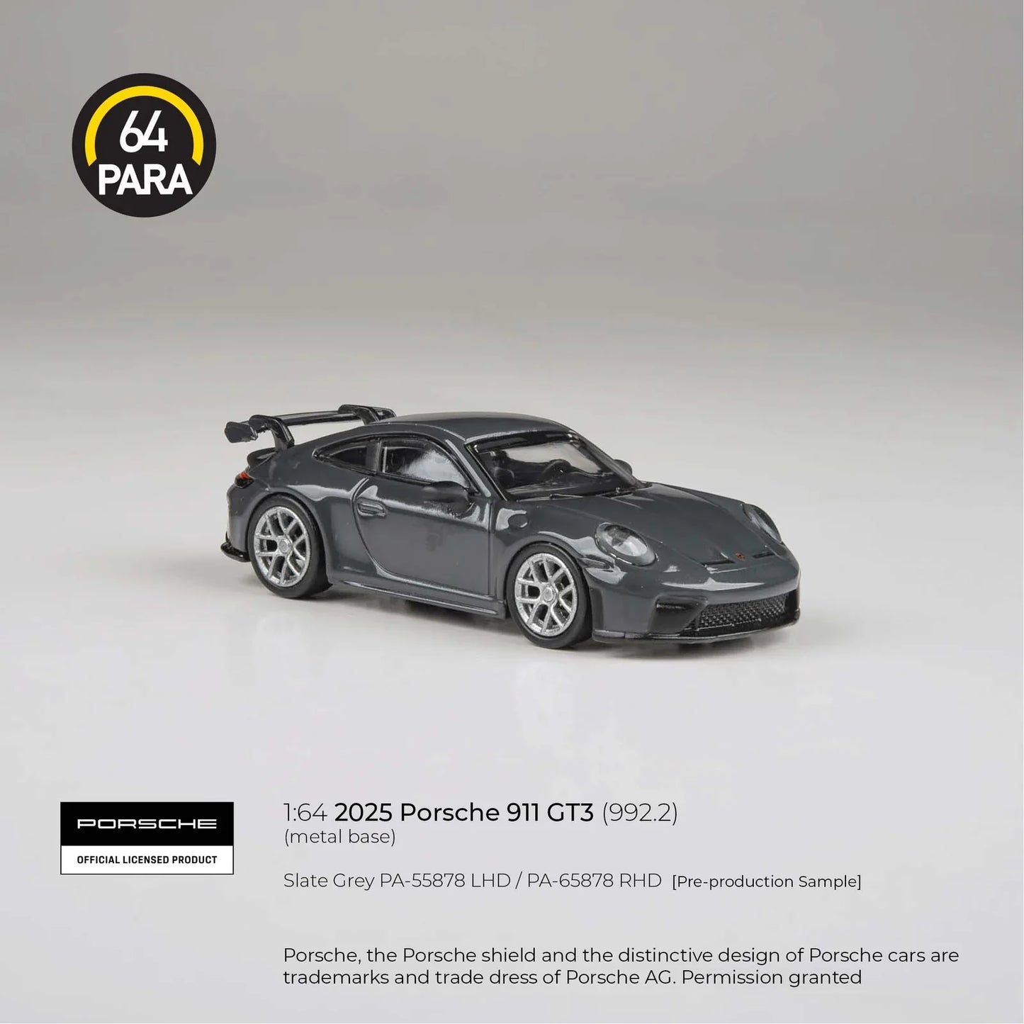 PARA64 Porsche 911 GT3 (992.2) 2025 Slate Grey 1:64 Scale Diecast Model (Pre-Order)