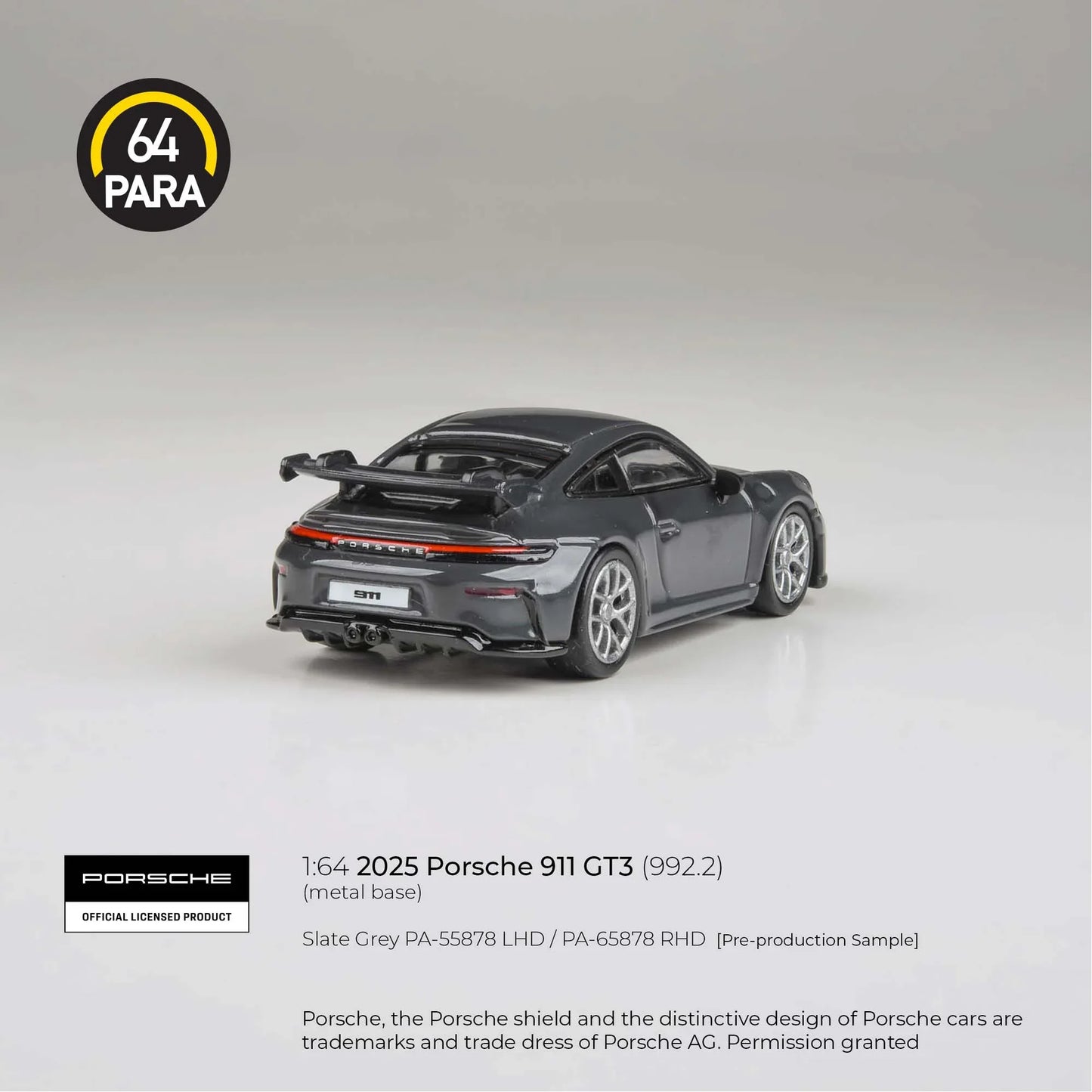 PARA64 Porsche 911 GT3 (992.2) 2025 Slate Grey 1:64 Scale Diecast Model (Pre-Order)