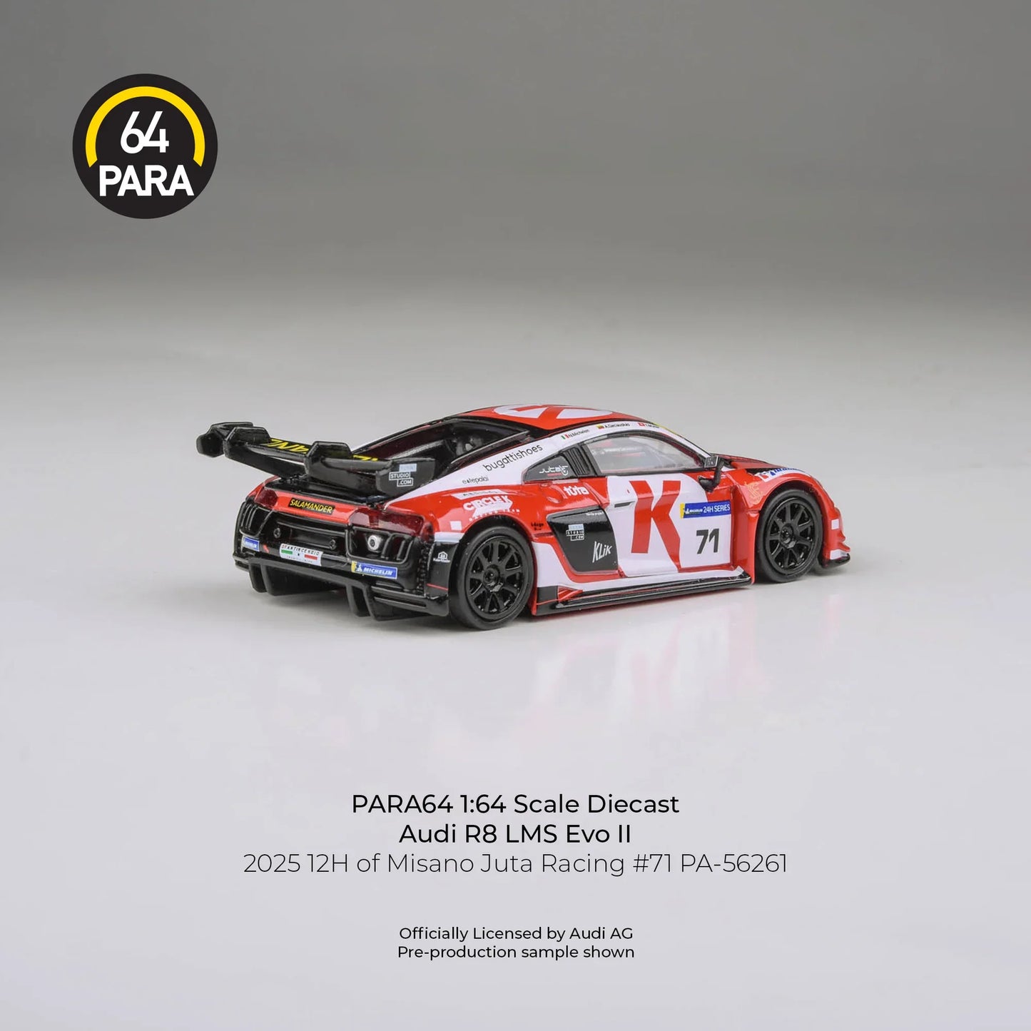 PARA64 Audi R8 LMS Evo 2025 12H of Misano Juta Racing #71 1:64 Scale Diecast Model (White & Red) – Pre-Order