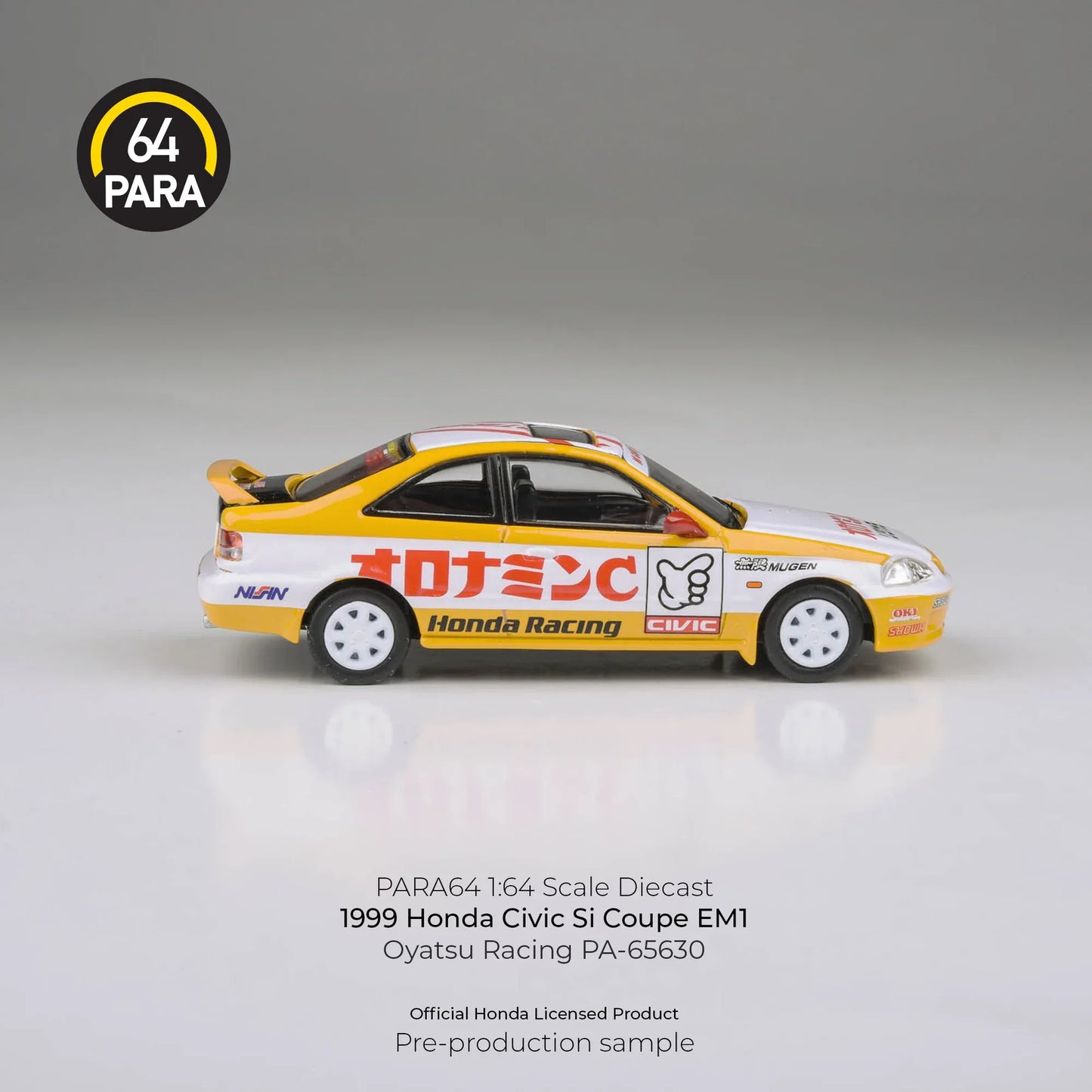 PARA64 Honda Civic EM1 Oyatsu Racing 1999 Yellow 1:64 Scale Diecast Model (Pre-Order)