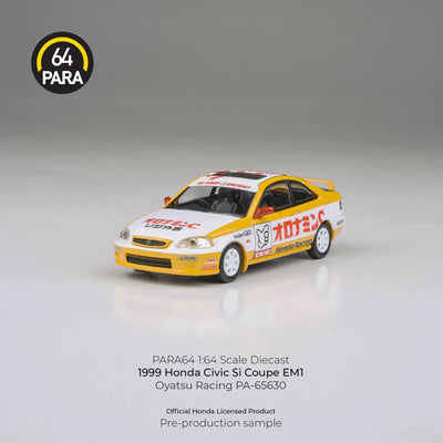 PARA64 Honda Civic EM1 Oyatsu Racing 1999 Yellow 1:64 Scale Diecast Model (Pre-Order)