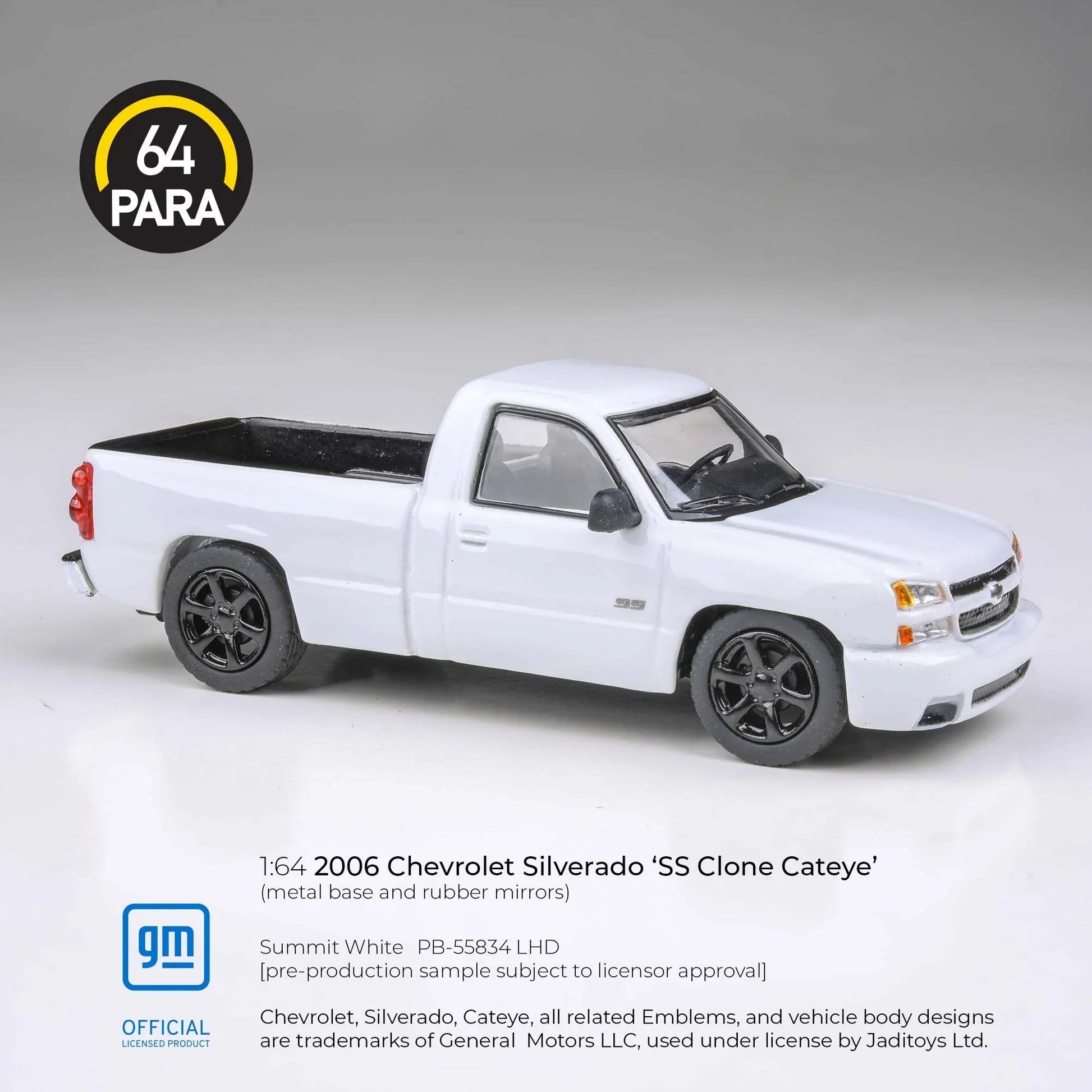 Premium scale diecast model car  – Chevrolet Silverado 'SS Clone Cateye' 2006, 1:64 Scale (White) Collectible