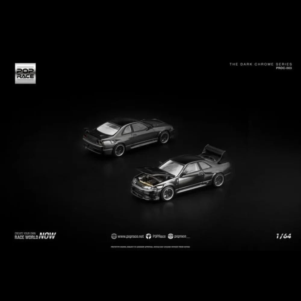 POPRACE Nissan Skyline GT-R R33 NISMO 400R, 1:64 Scale (The Dark Chrome Series)