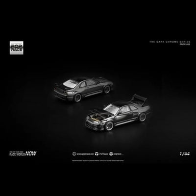 POPRACE Nissan Skyline GT-R R33 NISMO 400R, 1:64 Scale (The Dark Chrome Series)