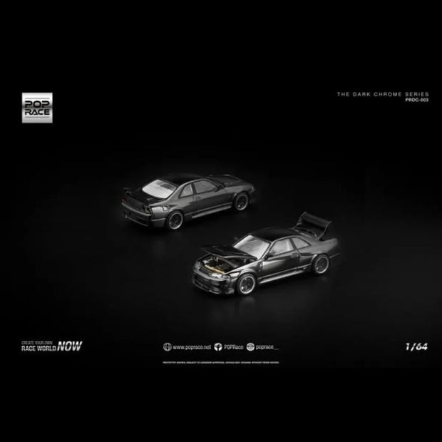 POPRACE Nissan Skyline GT-R R33 NISMO 400R, 1:64 Scale (The Dark Chrome Series)
