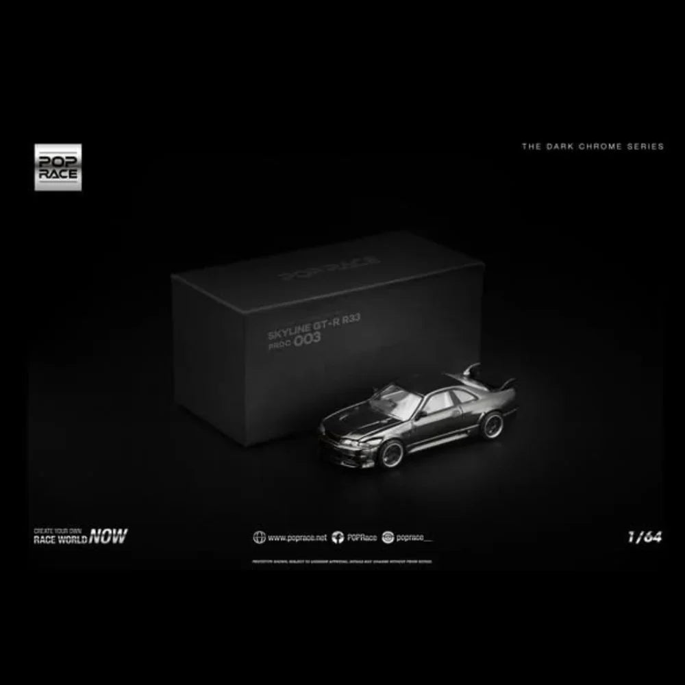 POPRACE Nissan Skyline GT-R R33 NISMO 400R, 1:64 Scale (The Dark Chrome Series)