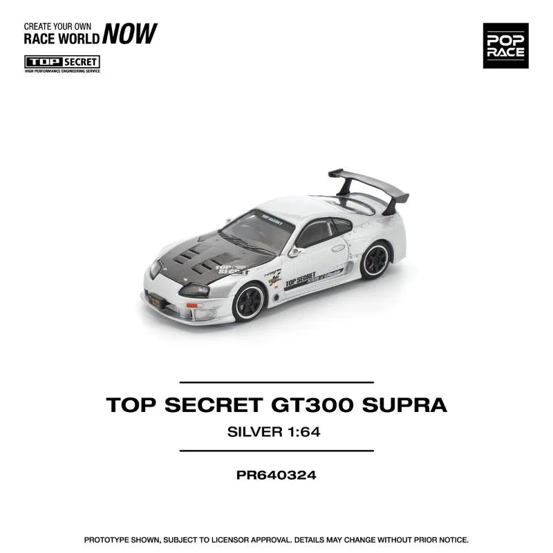 Pop Race PR64-325: Toyota Supra Top Secret GT300 1:64 Scale Diecast Model (White)