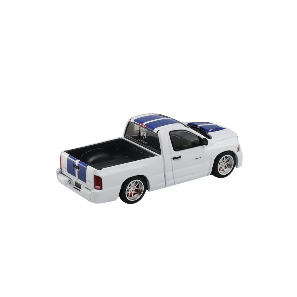 PRE-ORDER SHOOM64 Dodge Ram SRT-10 2003 White with Blue Stripes 1:64 Scale Diecast Model