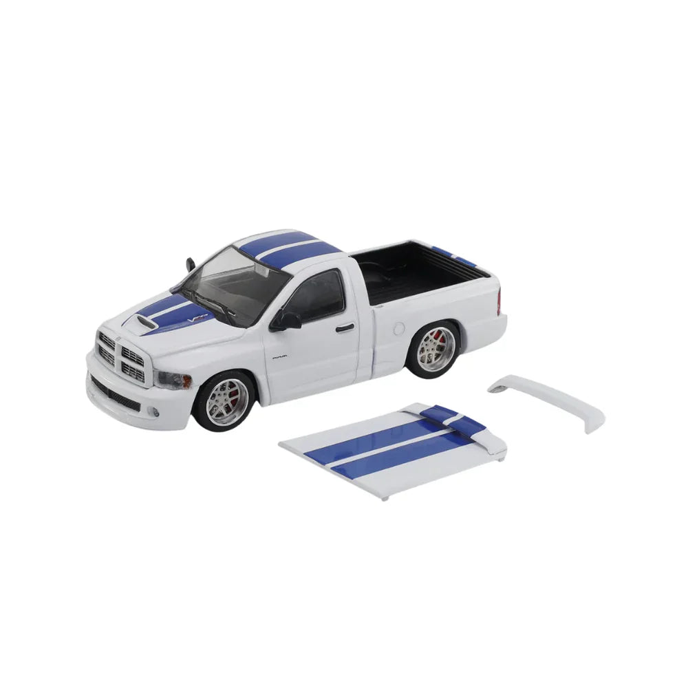 PRE-ORDER SHOOM64 Dodge Ram SRT-10 2003 White with Blue Stripes 1:64 Scale Diecast Model