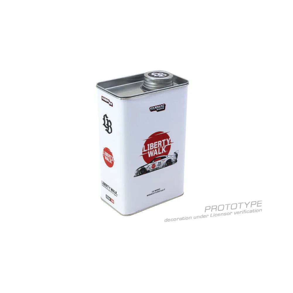 PRE-ORDER | Nissan GT-R R35 Type 2 with Metal Oil Can Packaging 1:64 Scale (White) by Tarmac Works