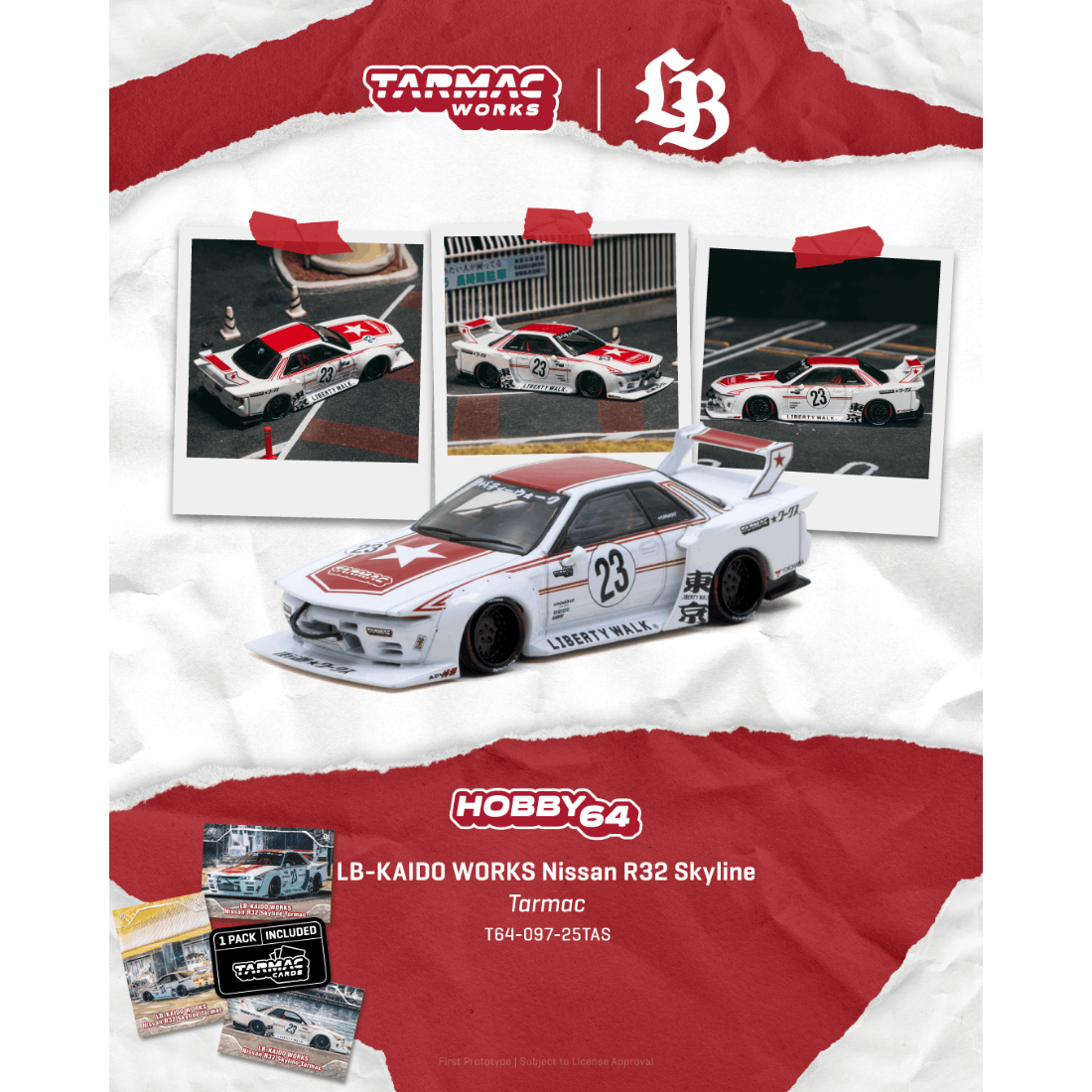 *PRE-ORDER* LB-KAIDO WORKS Nissan R32 Skyline (with Trading Cards), 1:64 Scale - Tarmac Works