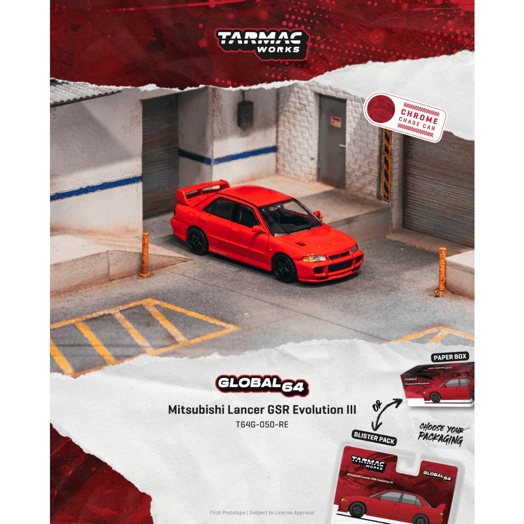 *PRE-ORDER* Mitsubishi Lancer GSR Evolution III Red (Chance of Chase Car), 1:64 Scale