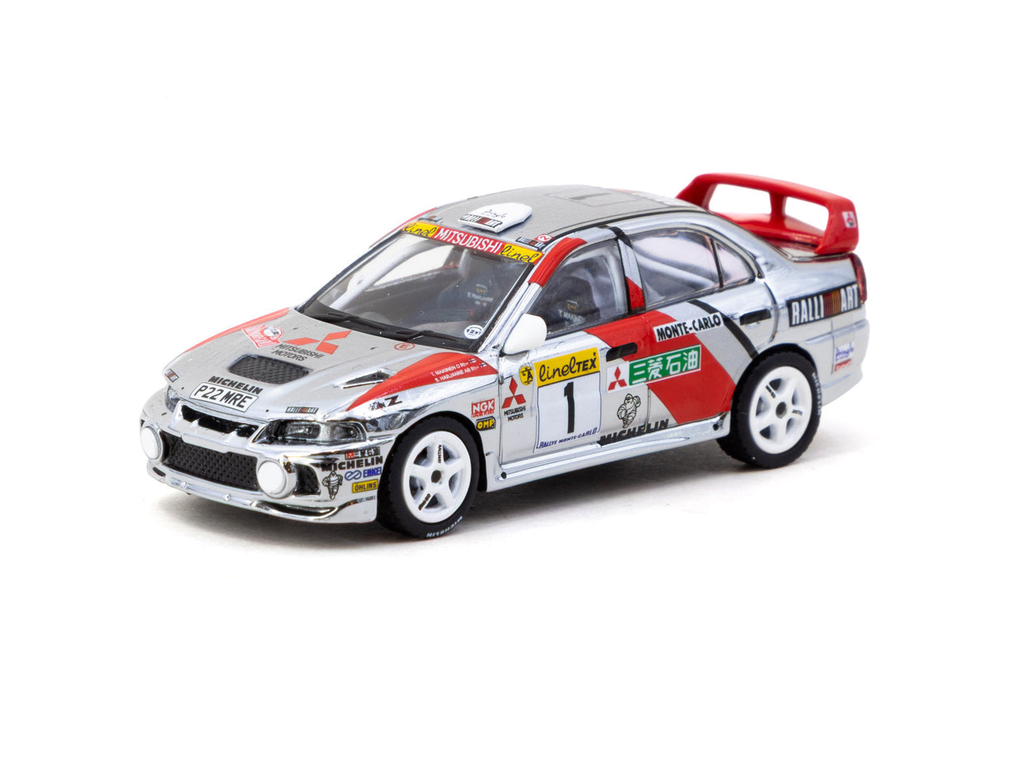 Tarmac Works Mitsubishi Lancer Evo IV Monte Carlo Rally 1997 #1 Global64 1:64 Diecast Model