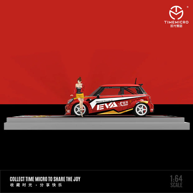 Time Micro BMW Mini Cooper Red EVA No.2 Doll Edition 1:64 Scale Diecast Model