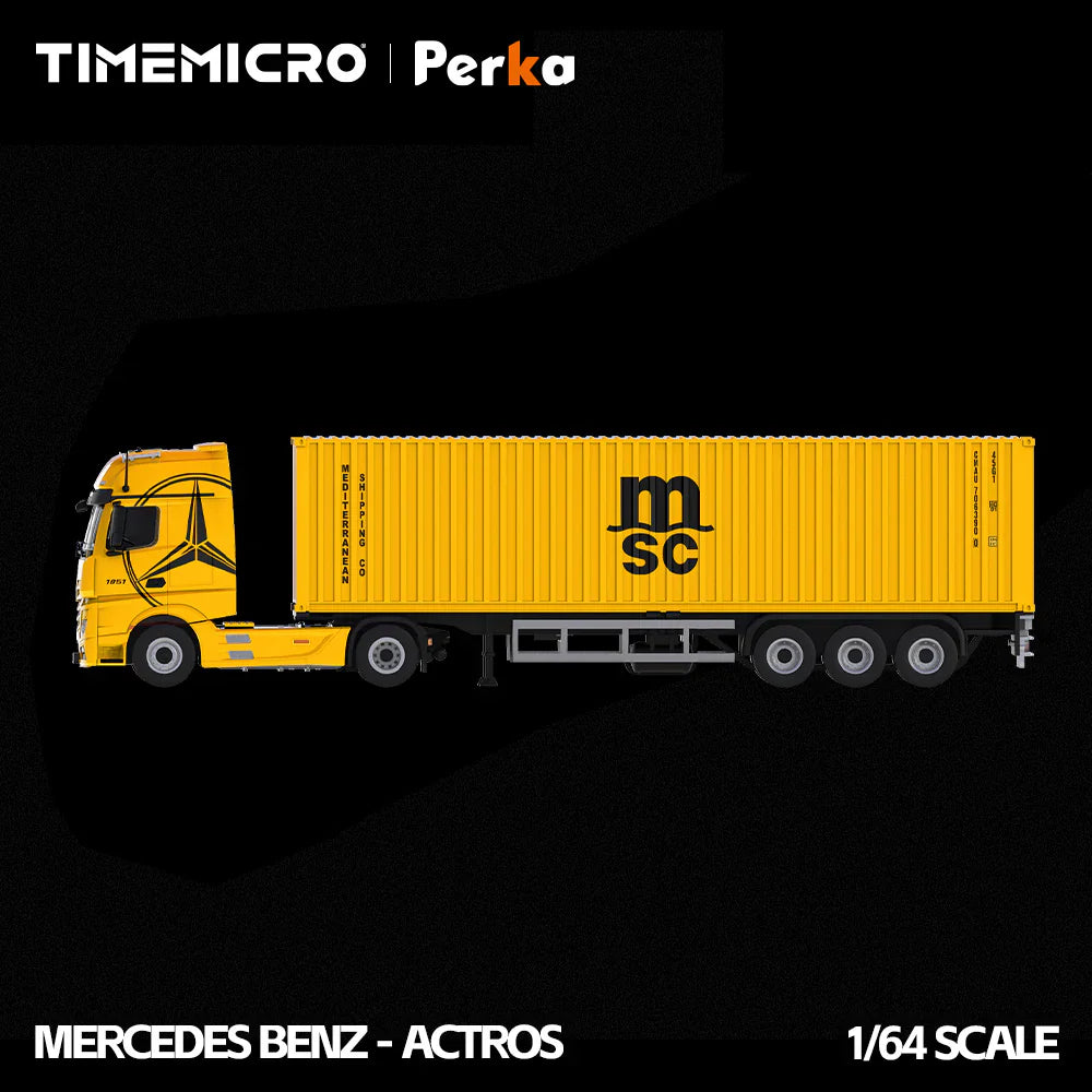 PRE-ORDER | Mercedes-Benz Actros Container Truck 1:64 Scale (Bright Yellow) by Time Micro