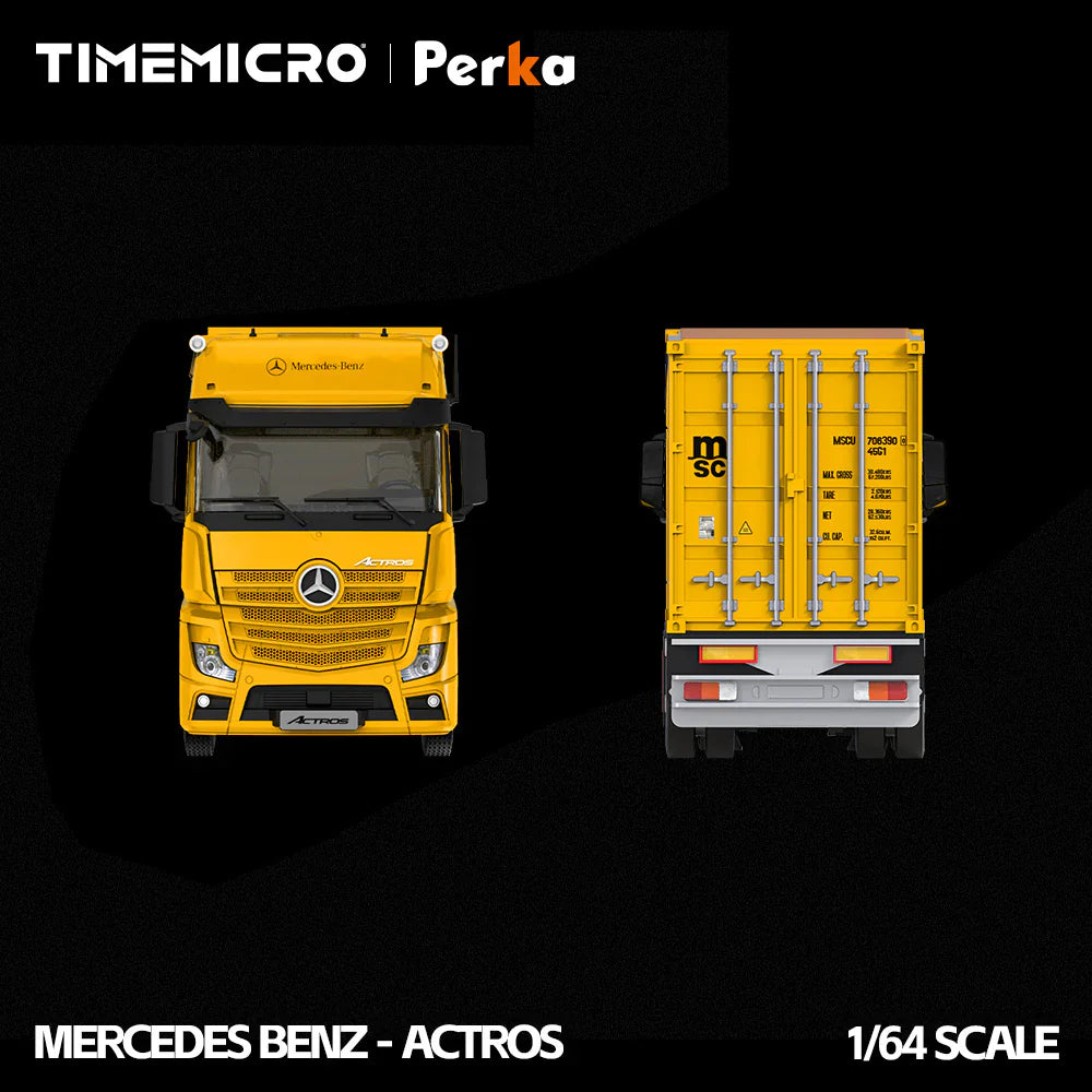 PRE-ORDER | Mercedes-Benz Actros Container Truck 1:64 Scale (Bright Yellow) by Time Micro