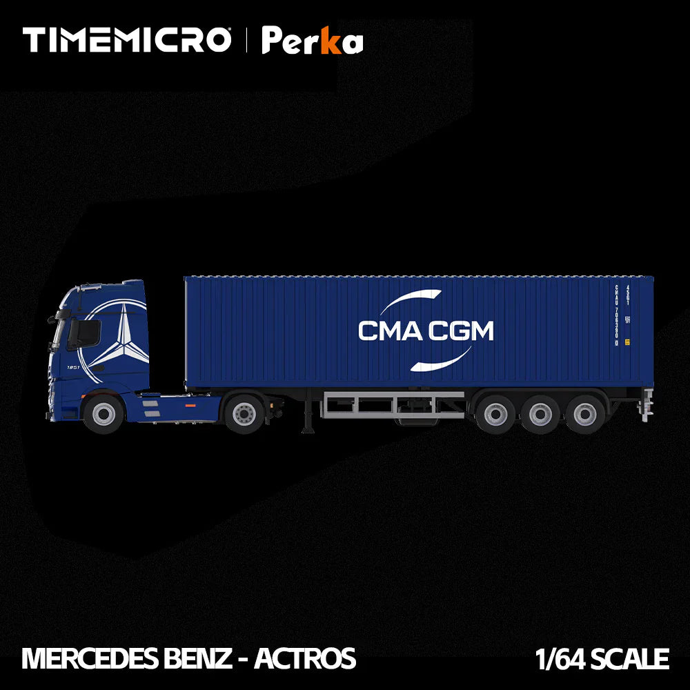 PRE-ORDER | Mercedes-Benz Actros Container Truck 1:64 Scale (Deep Sea Blue) by Time Micro