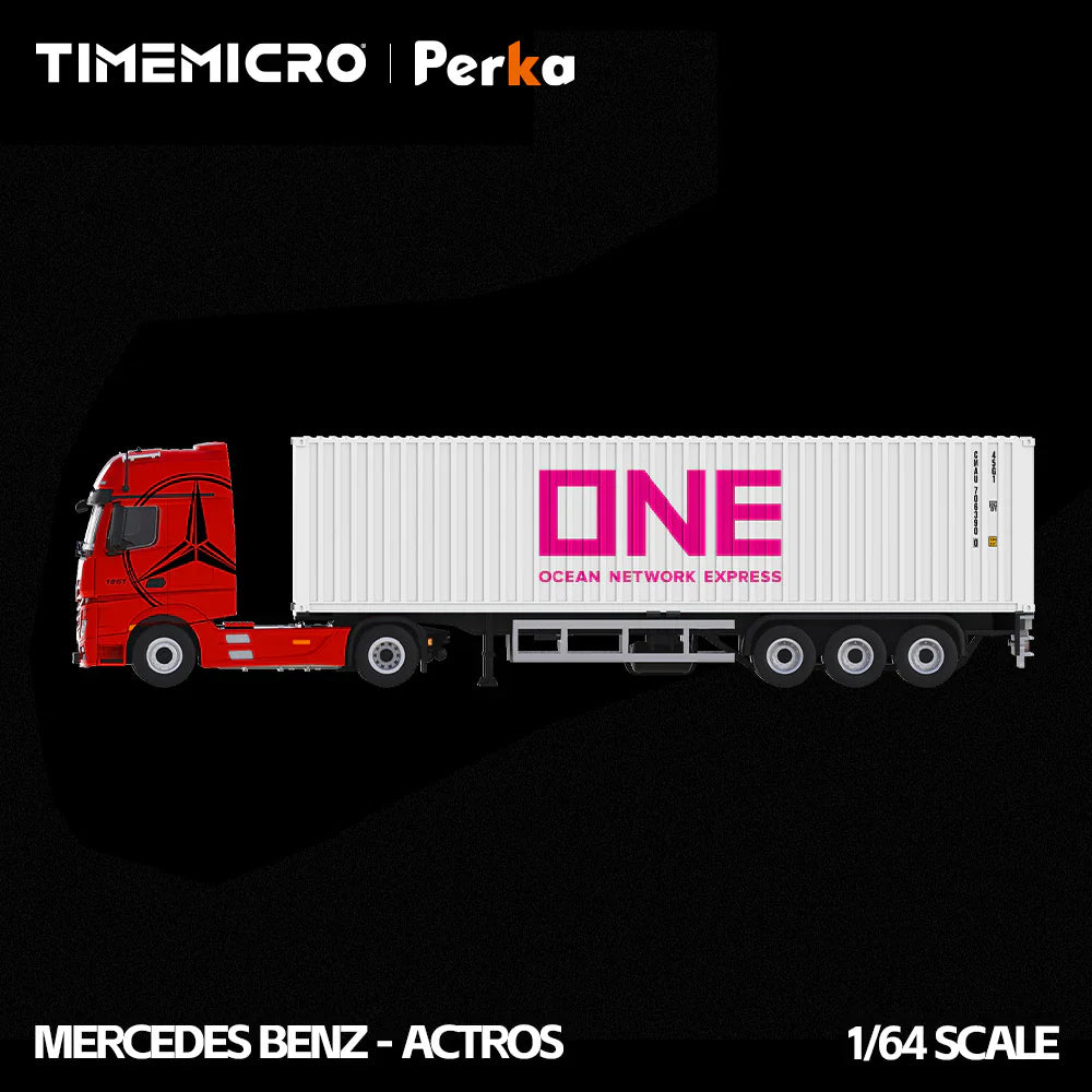 PRE-ORDER | Mercedes-Benz Actros Container Truck 1:64 Scale (Red Flame White) by Time Micro