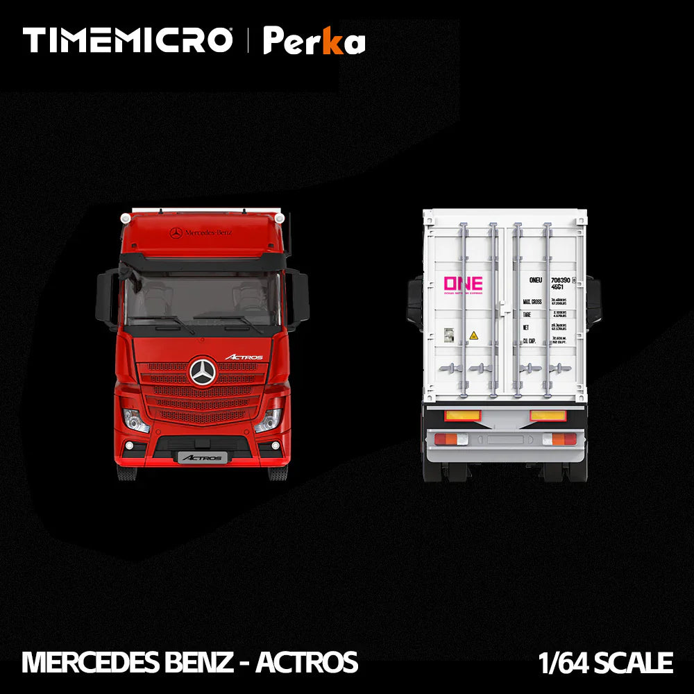 PRE-ORDER | Mercedes-Benz Actros Container Truck 1:64 Scale (Red Flame White) by Time Micro