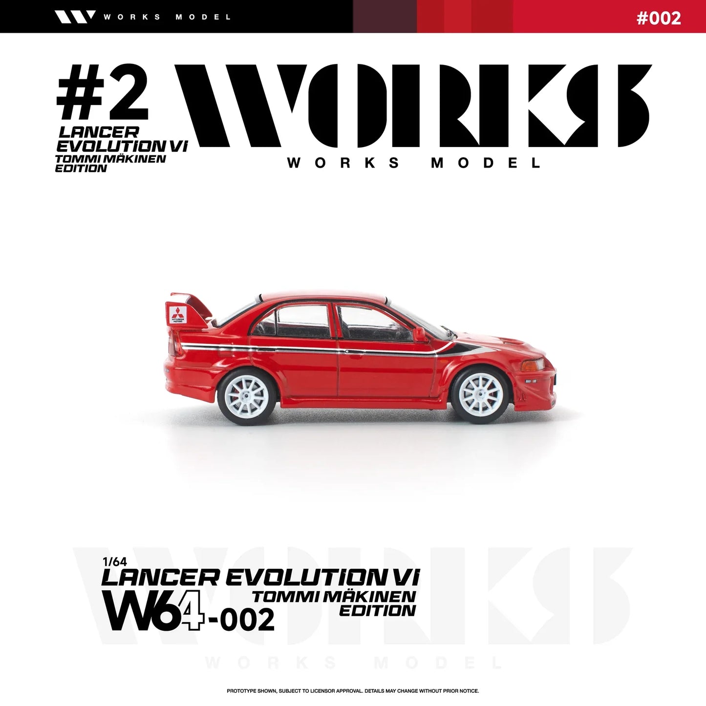 PRE-ORDER Works Model Mitsubishi Lancer Evolution VI Tommi Makinen Edition, 1:64 Scale (Red)