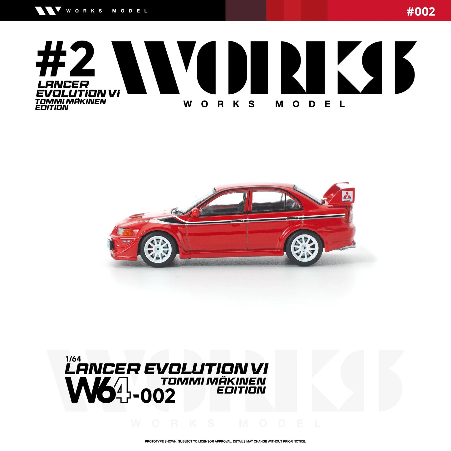 PRE-ORDER Works Model Mitsubishi Lancer Evolution VI Tommi Makinen Edition, 1:64 Scale (Red)