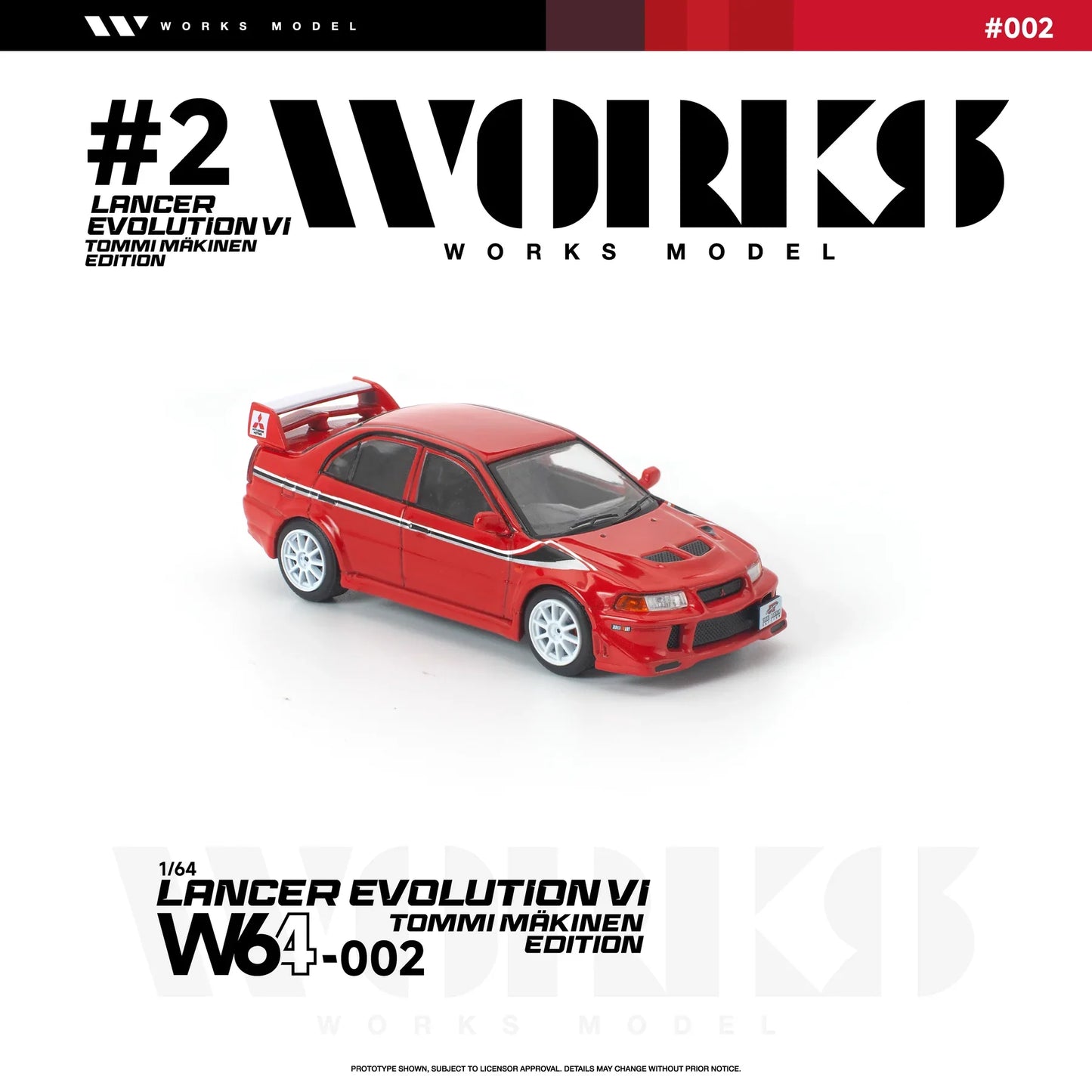 PRE-ORDER Works Model Mitsubishi Lancer Evolution VI Tommi Makinen Edition, 1:64 Scale (Red)