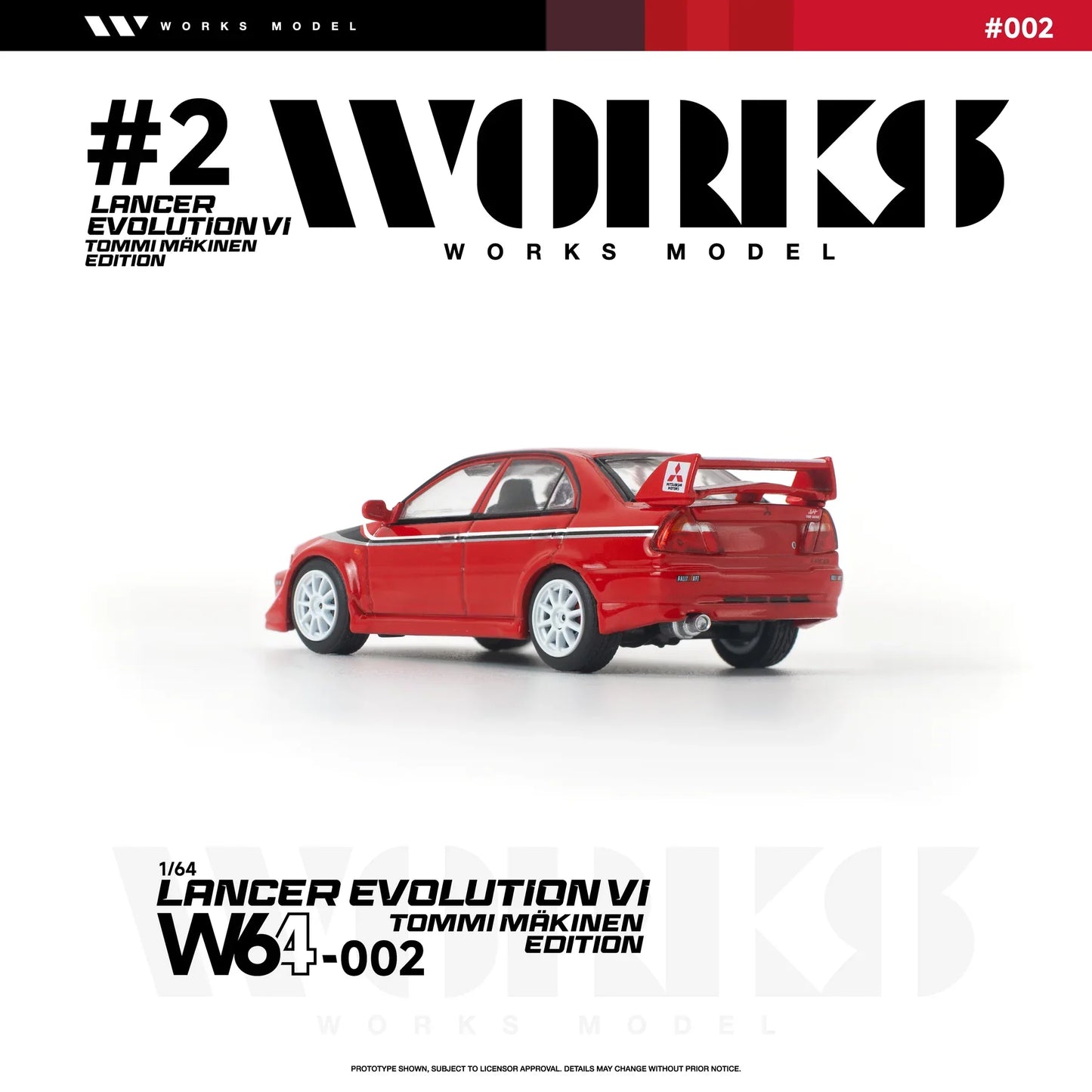 PRE-ORDER Works Model Mitsubishi Lancer Evolution VI Tommi Makinen Edition, 1:64 Scale (Red)