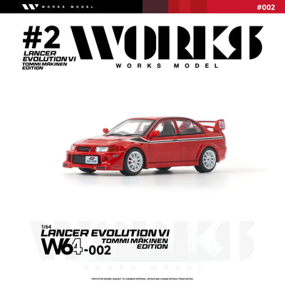 PRE-ORDER Works Model Mitsubishi Lancer Evolution VI Tommi Makinen Edition, 1:64 Scale (Red)